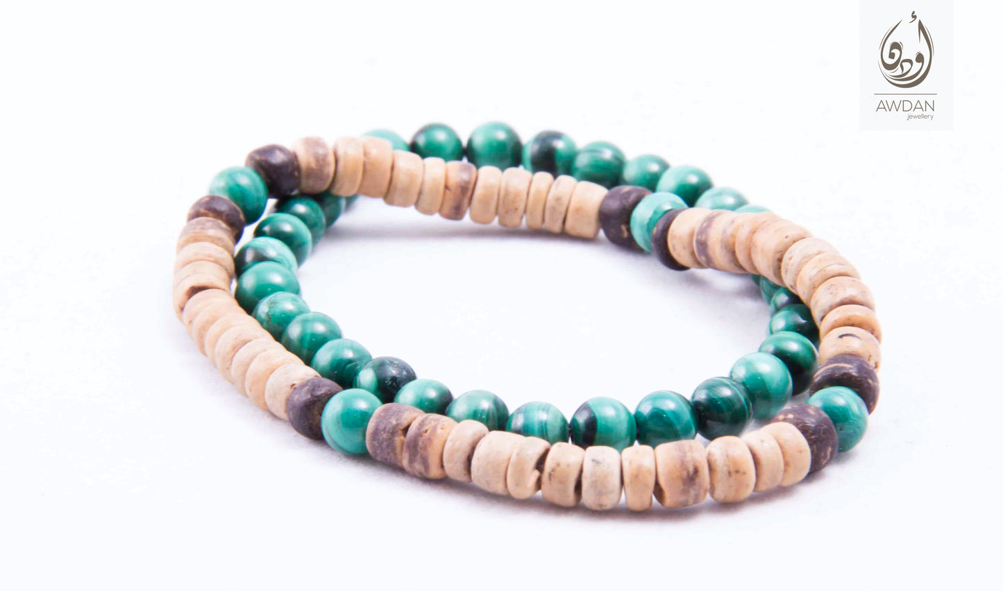 Malachite and Wood Bracelet Set