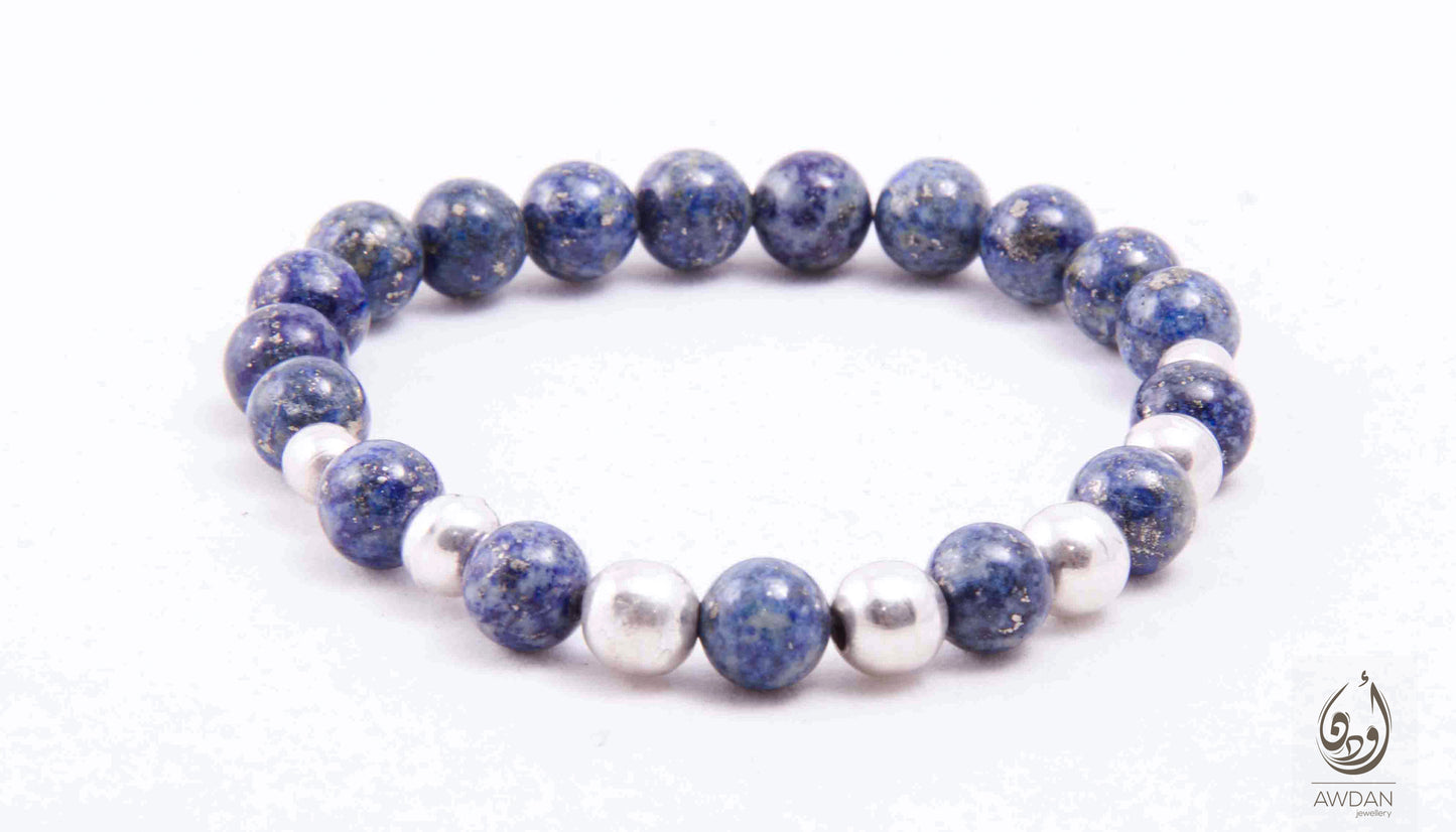 Beaded Lapis And Silver Bracelet