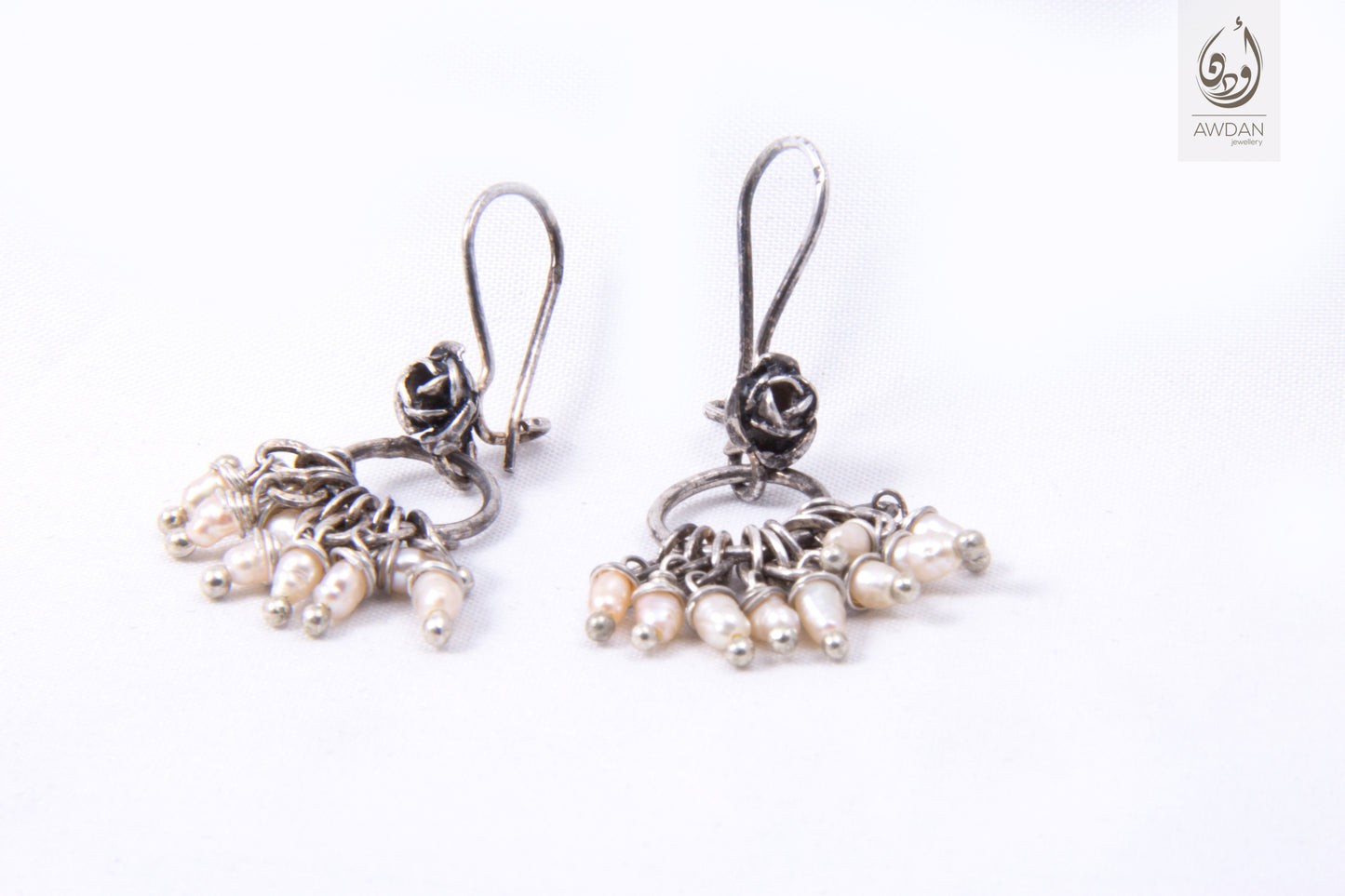 Multi Pearl On Vintage Flower Earrings