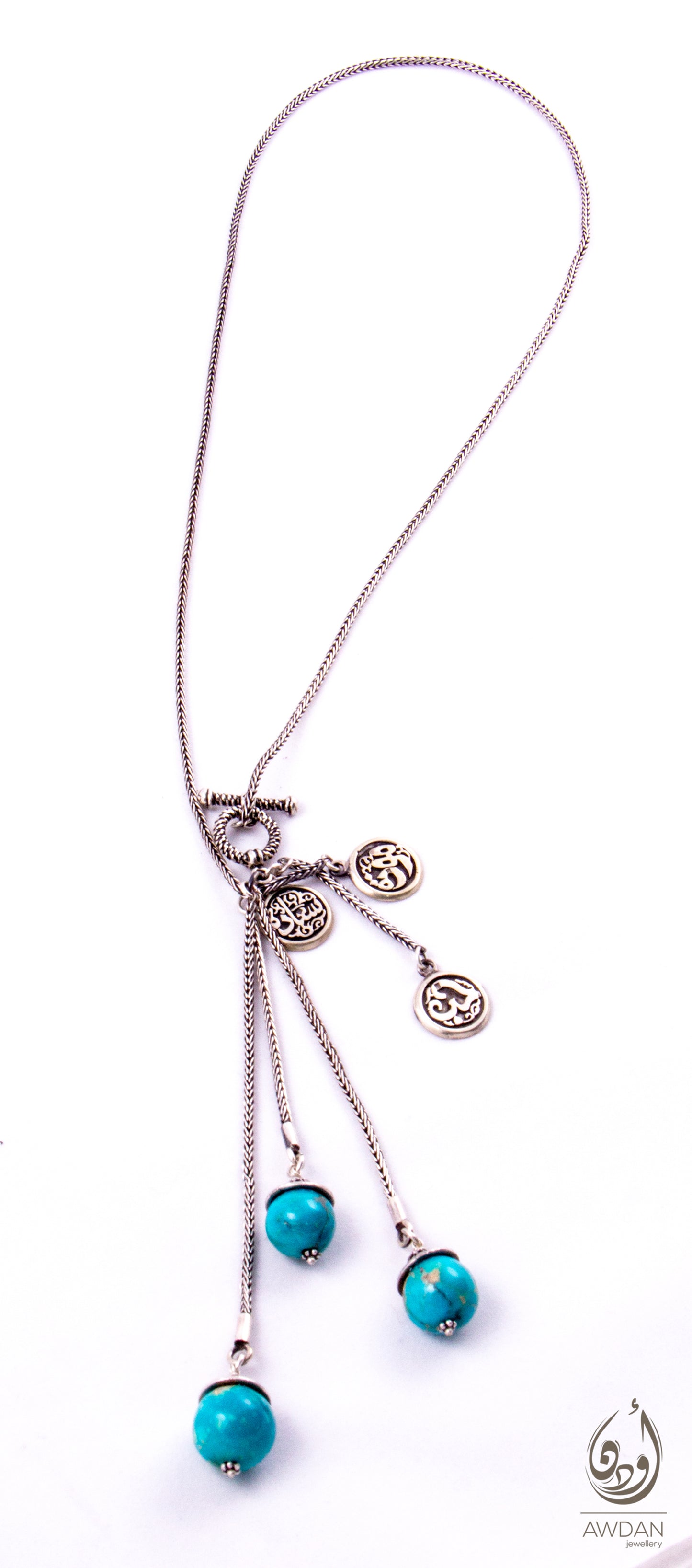 Dangling Turquoise And Arabic Calligraphy Necklace