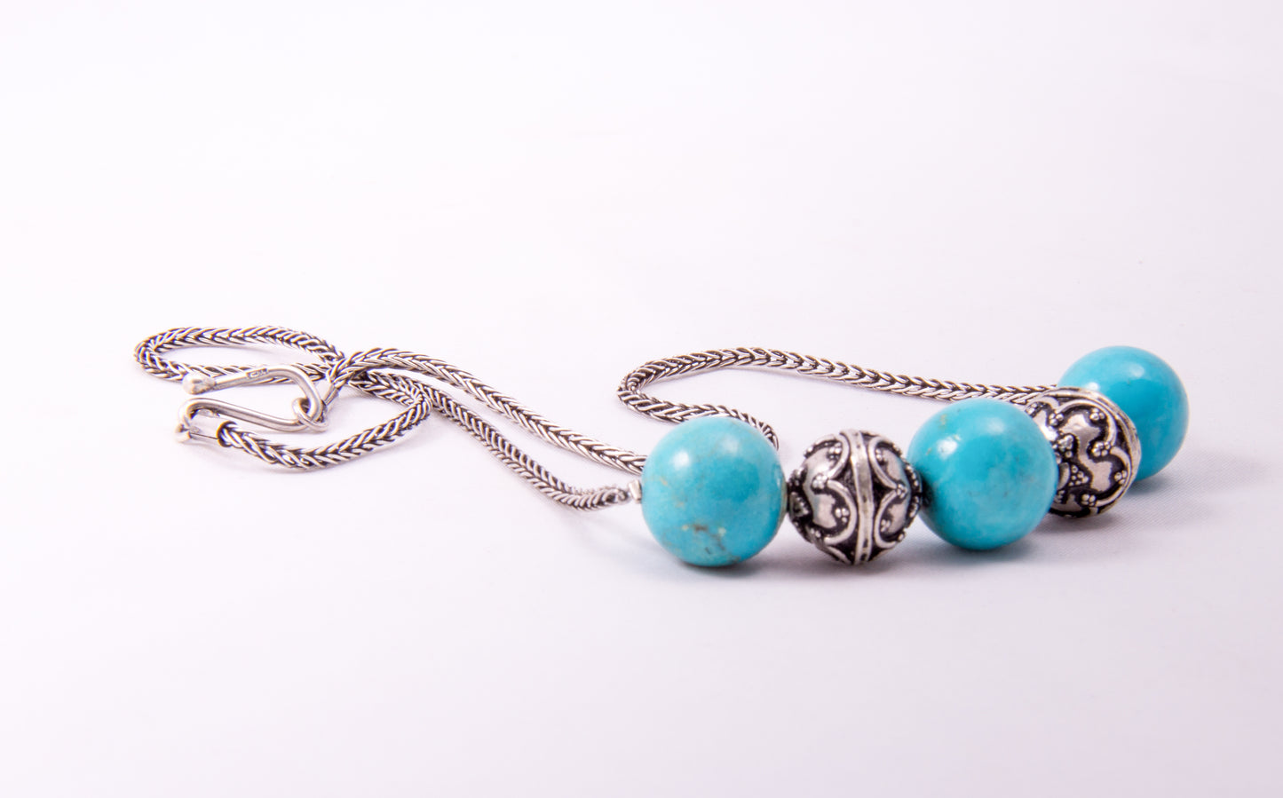 Turquoise And Tribal Silver Beads Necklace