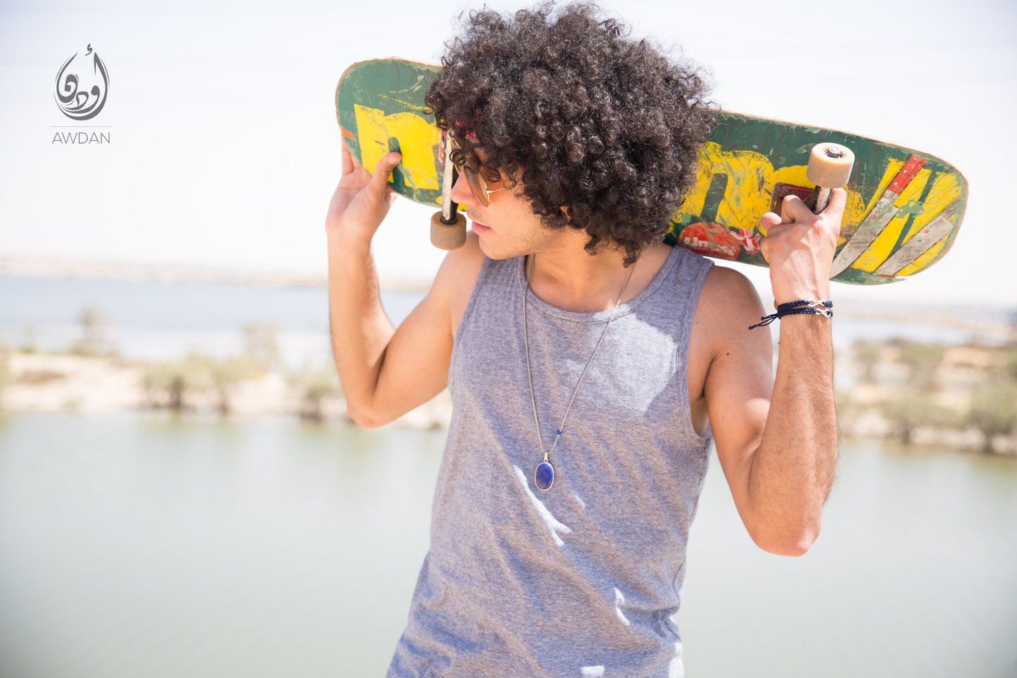 Framed Stone Pendant Necklace with Side Bead