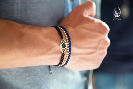 Army Chain and Lapis Double Bracelet