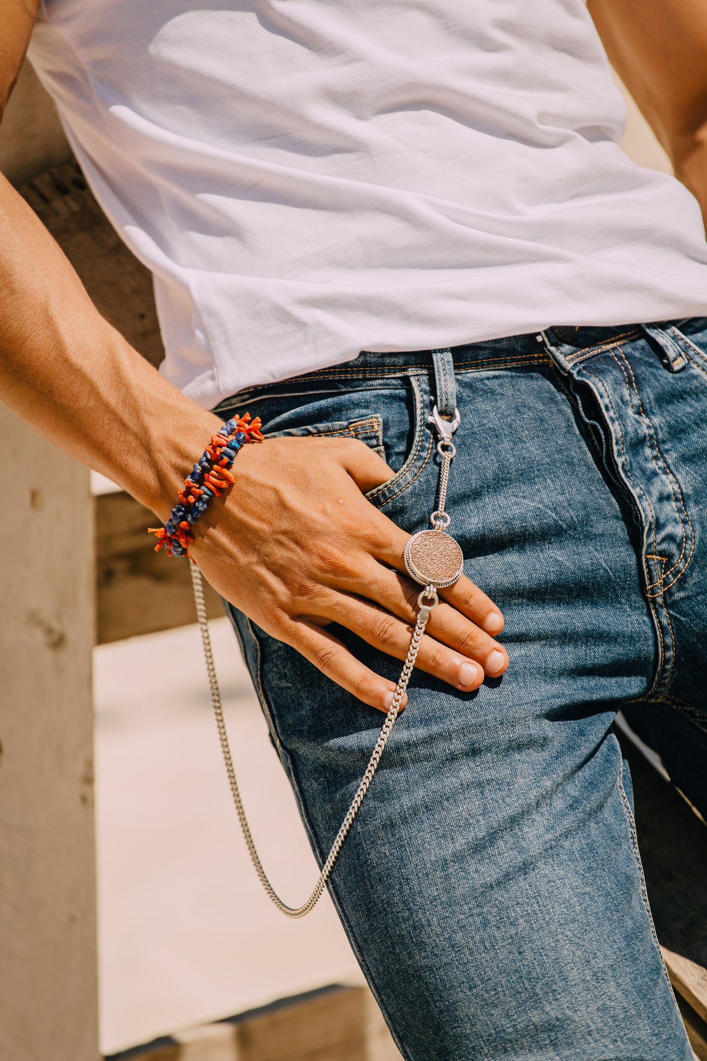 Natural Coral and Sodalite Bracelet
