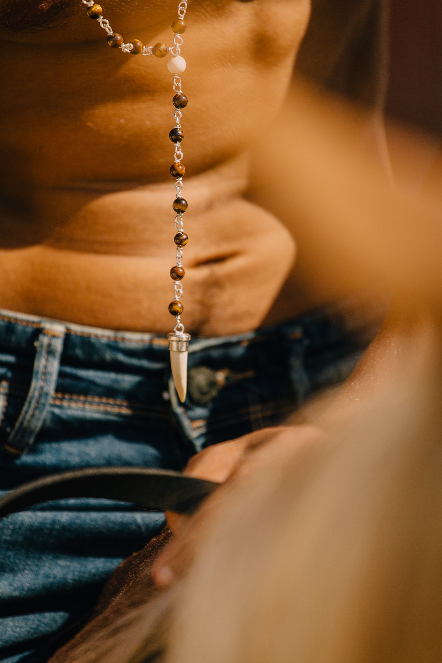 Tiger’s Eye and Ivory Rosary Necklace