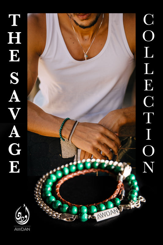 Triple Layered Bracelet. (Malachite/Leather/Silver)