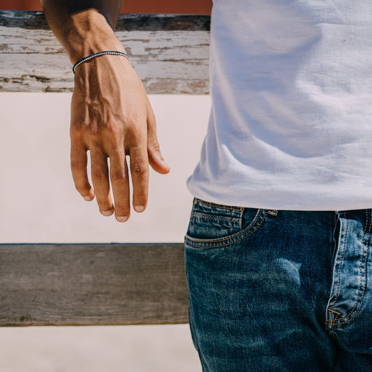 Minimalistic Lapis and Silver Double Bracelet