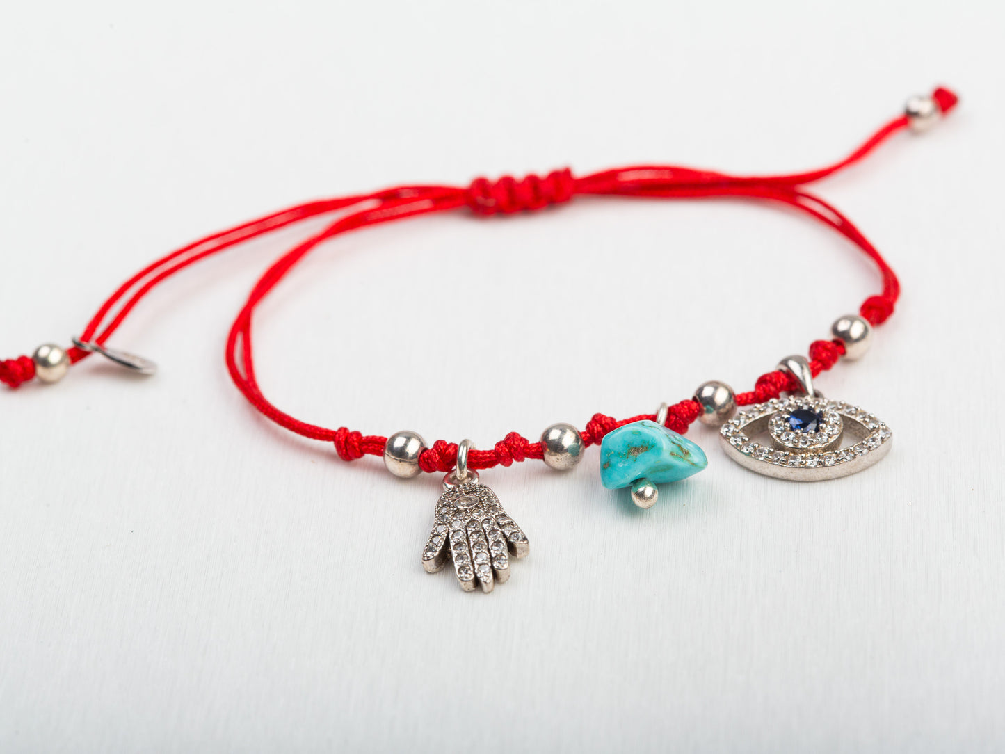 Triple Charm Red Thread Bracelet