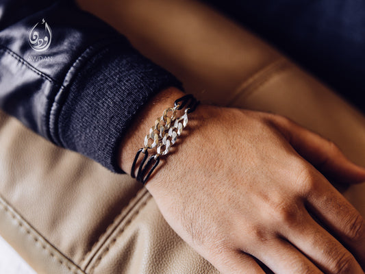 Flat Chain and Leather Bracelet