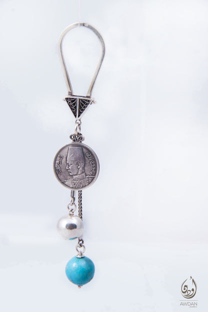 Turquoise And Coin Keychain