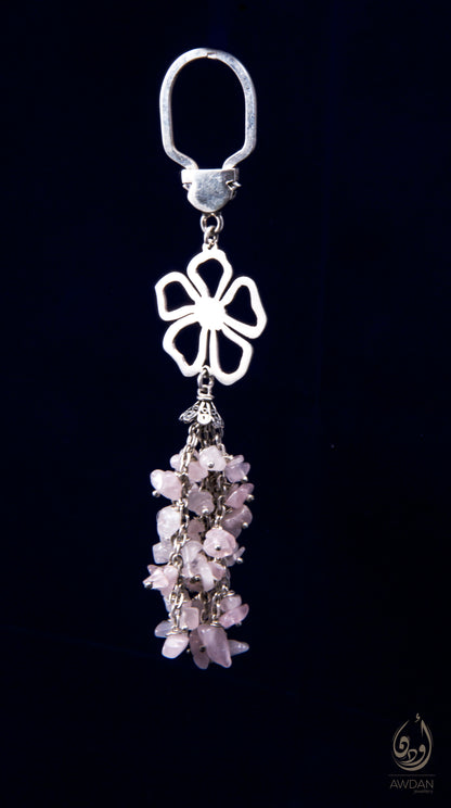 Stone Chunks With Flower Keychain