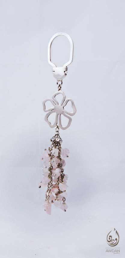 Stone Chunks With Flower Keychain