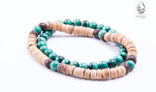 Malachite and Wood Bracelet Set