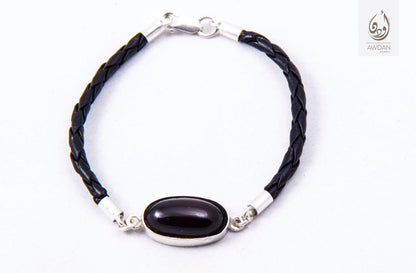 Braided Leather With Stone Charm Bracelet