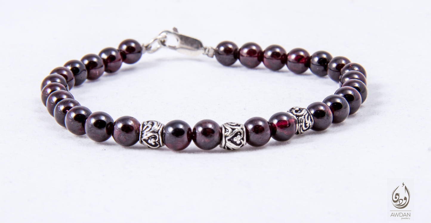 Garnet And Silver Beaded Bracelet
