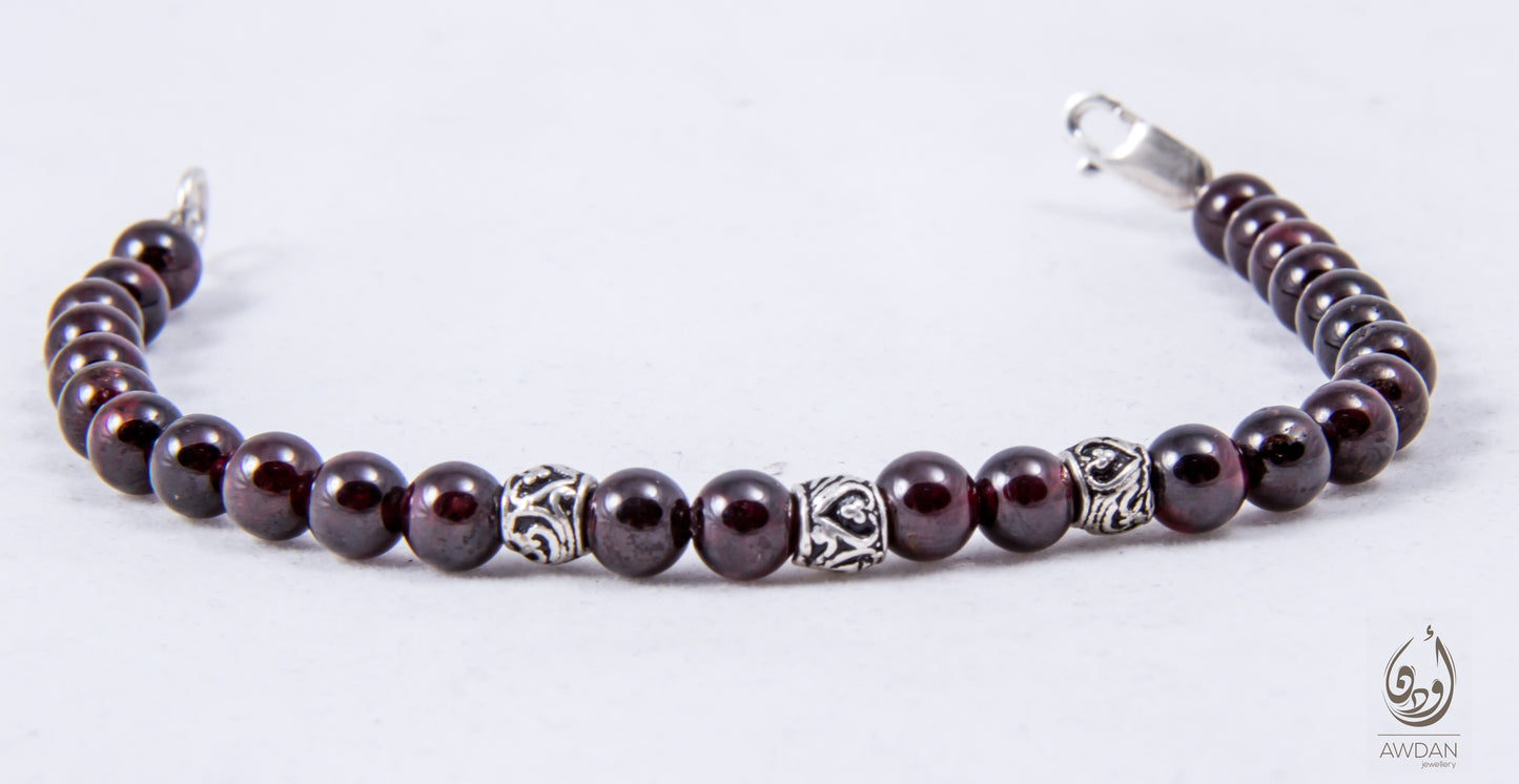 Garnet And Silver Beaded Bracelet