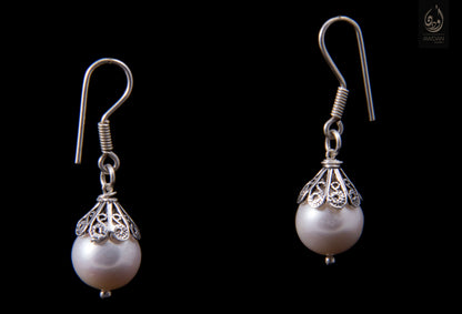 Pearl Drop With Silver Top Earrings