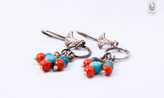 Turquoise And Coral Vintage Earrings