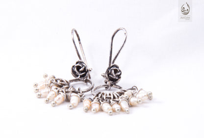 Multi Pearl On Vintage Flower Earrings