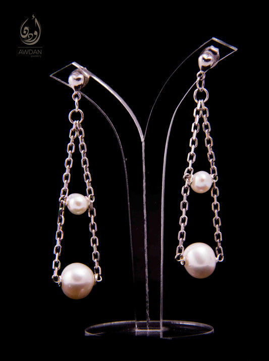 Double Pearl On Triangle Chain Earrings