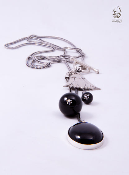 Three Onyx Stones And Lotus Necklace