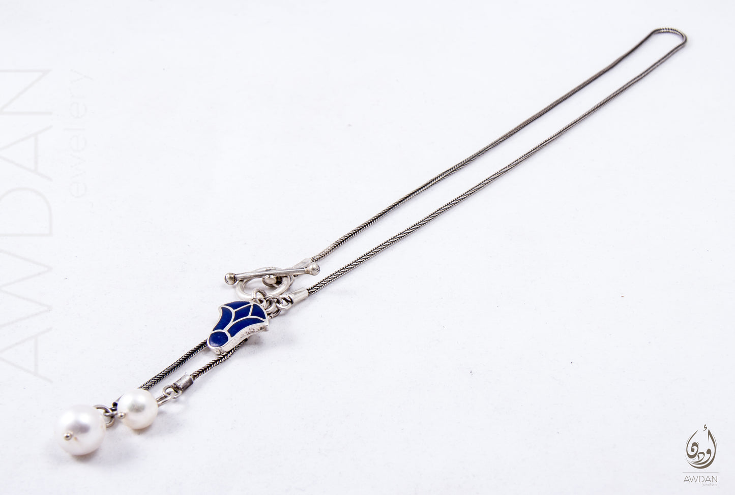 Double Pearl With Blue Lotus Necklace