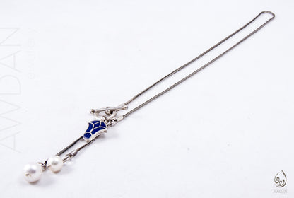 Double Pearl With Blue Lotus Necklace