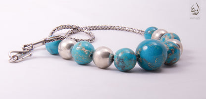 Graded Turquoise And Silver Necklace