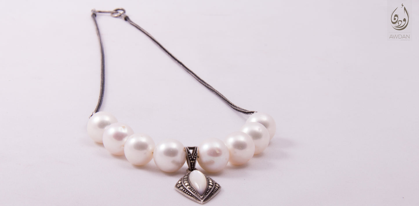Half Pearls Half Silver Necklace