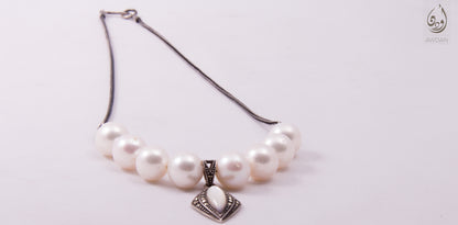 Half Pearls Half Silver Necklace