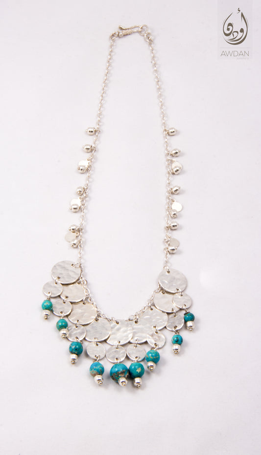 Hammered Coins And Turquoise Necklace
