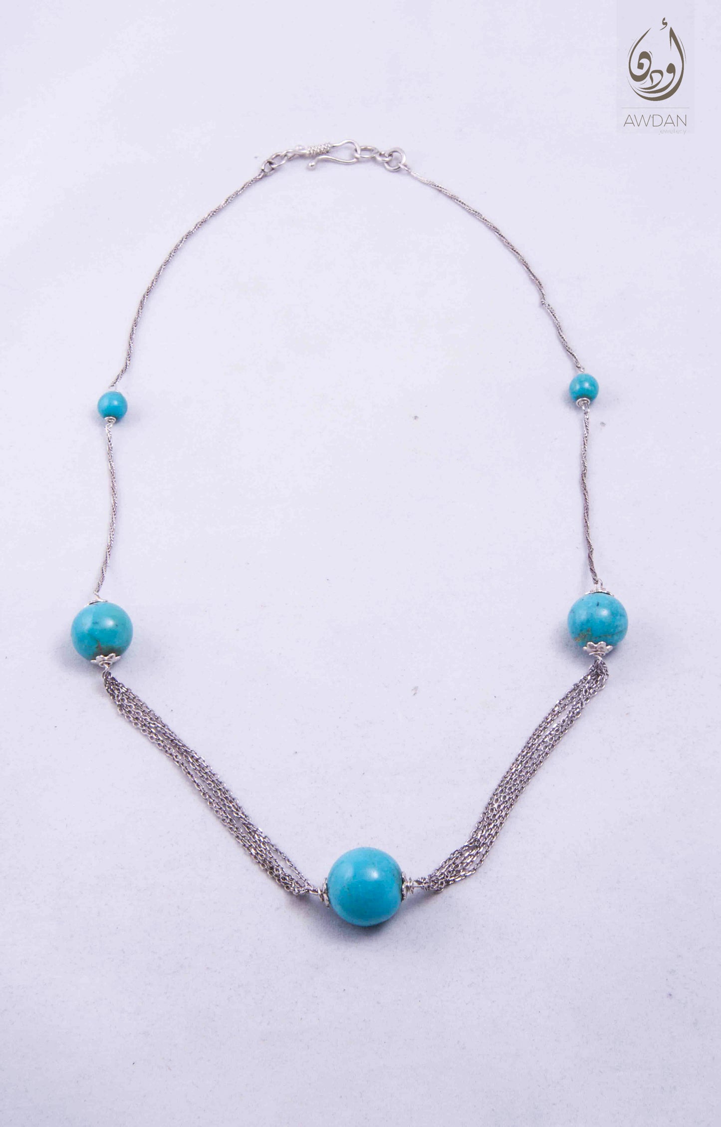 Turquoise And Silver Chains Necklace