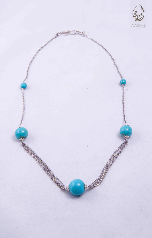 Turquoise And Silver Chains Necklace