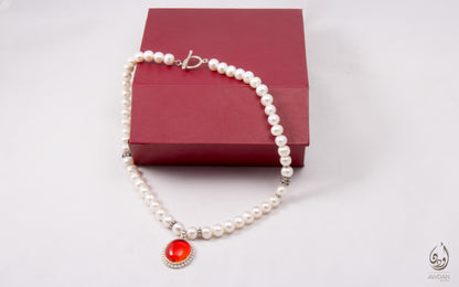 Red Murano Pendant On Pearls Necklace