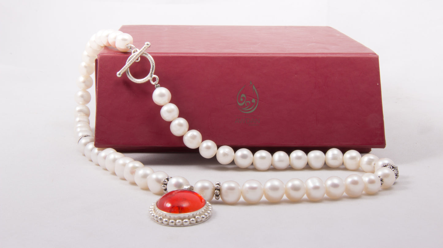 Red Murano Pendant On Pearls Necklace