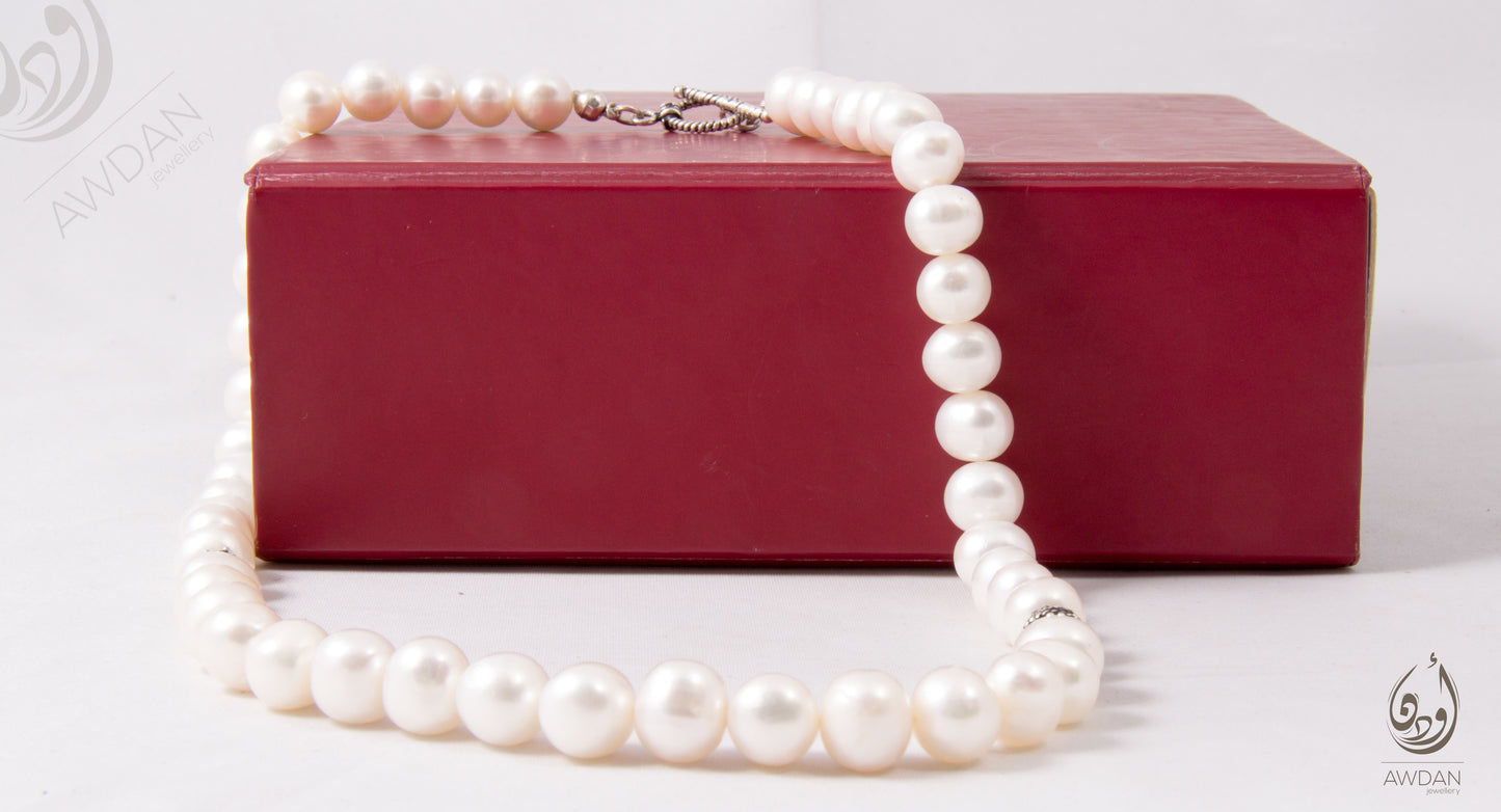 Short Pearls With Two Silver Beads Necklace