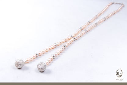 Double Dangling Pink Pearls Necklace