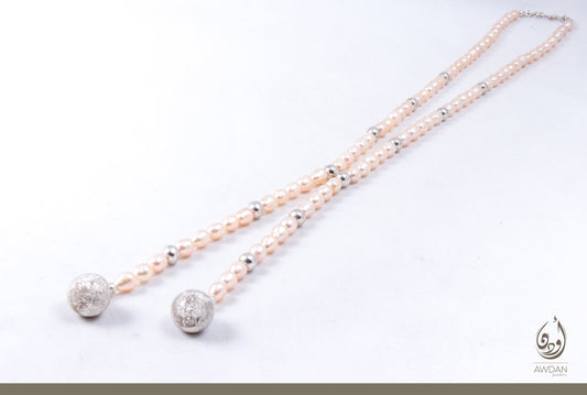 Double Dangling Pink Pearls Necklace
