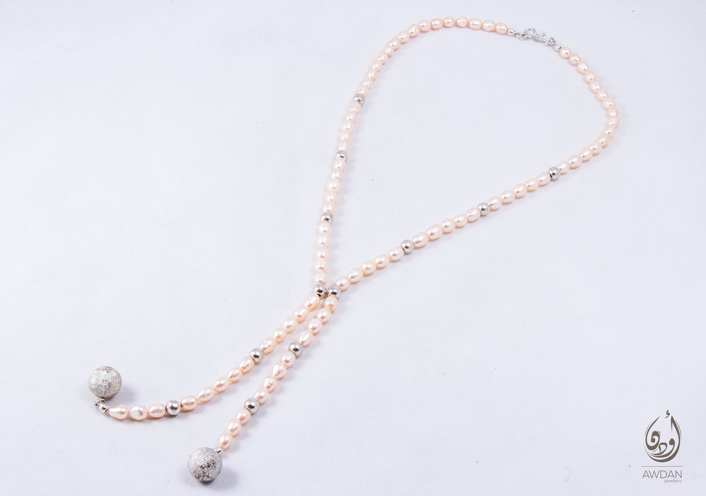 Double Dangling Pink Pearls Necklace