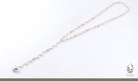 Long Dangling Pink Pearls Necklace