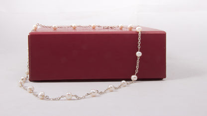 Wired Pearls On Silver Chain Necklace