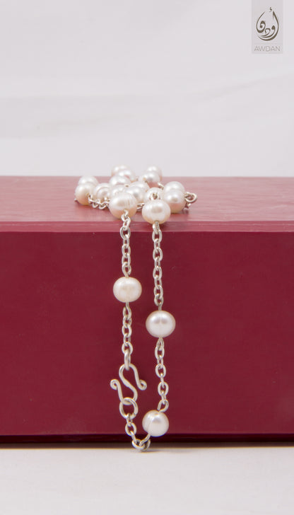 Wired Pearls On Silver Chain Necklace