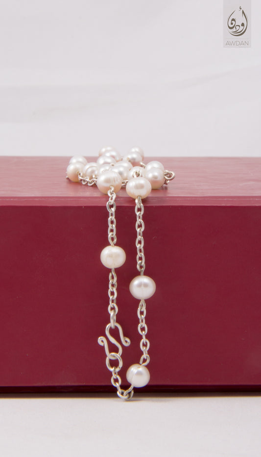 Wired Pearls On Silver Chain Necklace