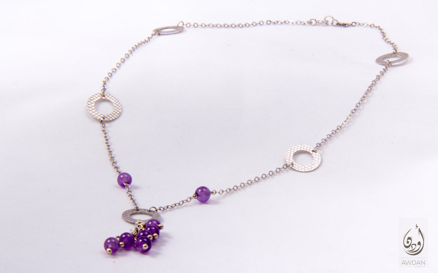 Hammered Circles And Amethyst Necklace