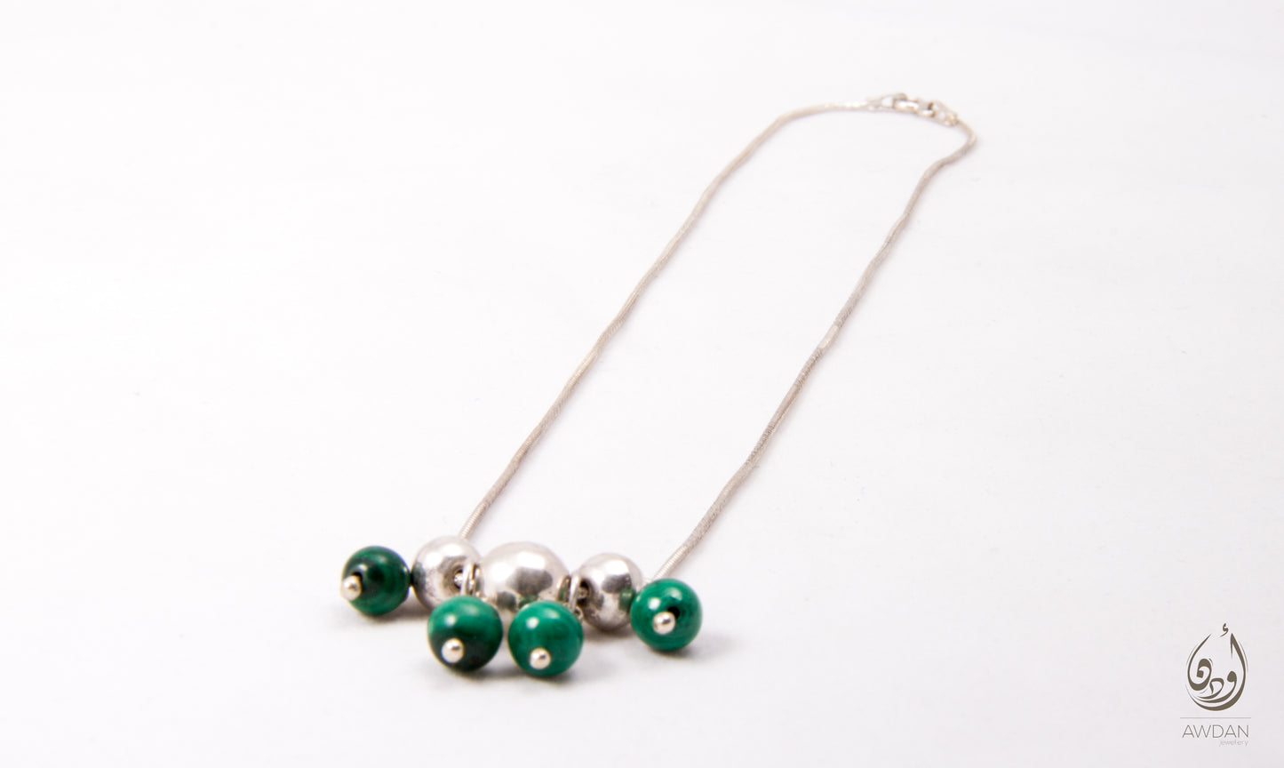 Malachite And Silver Beads Necklace