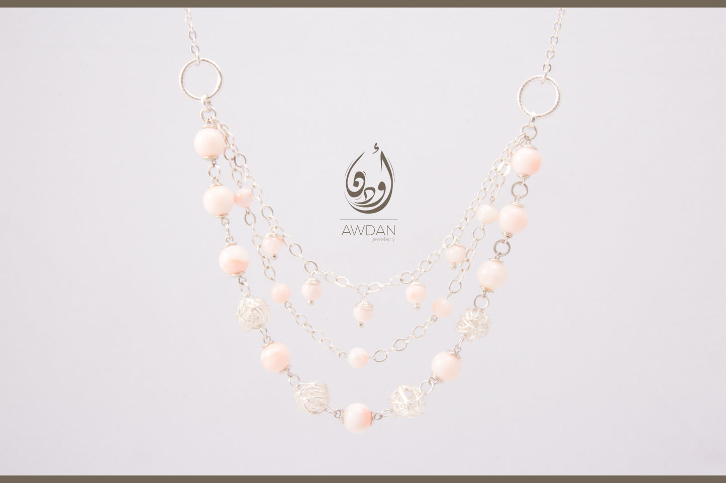 Triple Layer Pink Coral And Silver Necklace