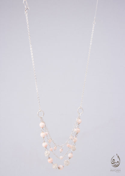 Triple Layer Pink Coral And Silver Necklace