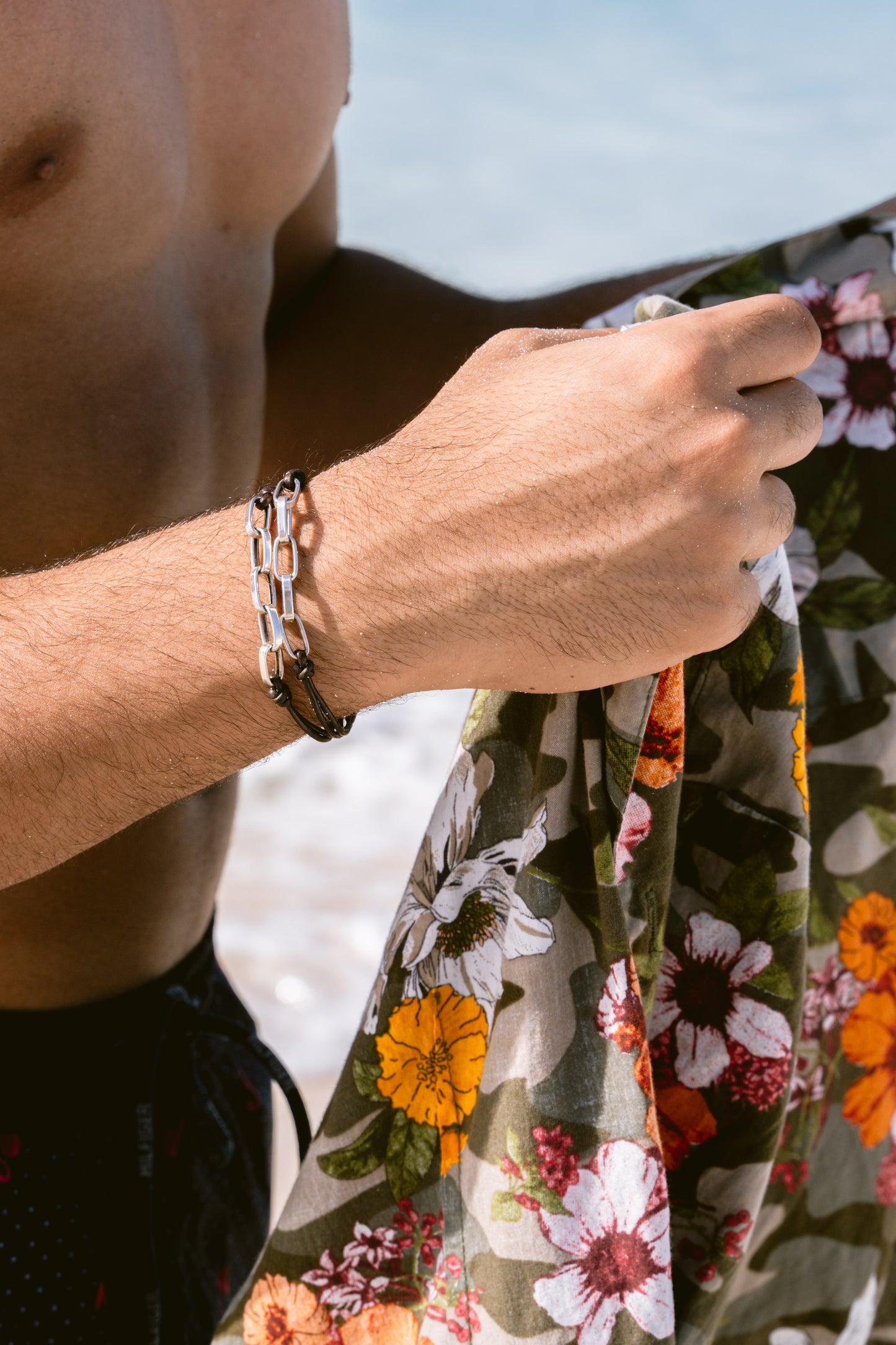 Silver Links and Leather Bracelet