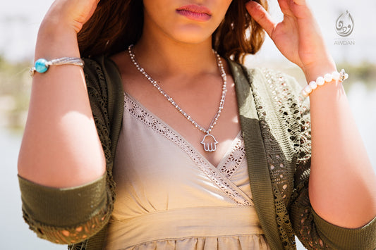 Pearls and Silver Necklace with Hand Pendant