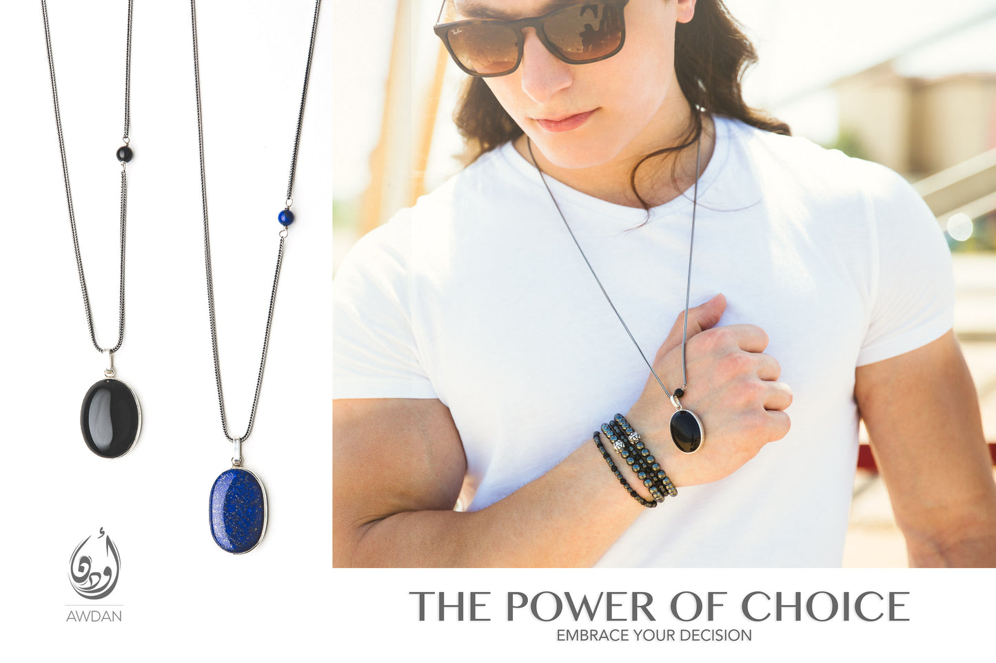 Framed Stone Pendant Necklace with Side Bead